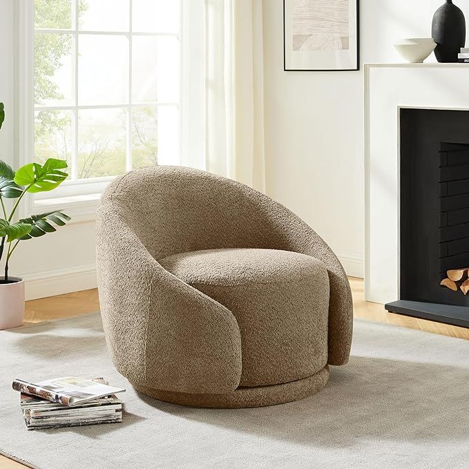 Swivel Barrel Chair, Upholstered Modern Round Accent Arm Chairs, 360° Swivel Single Sofa Armchai... | Amazon (US)