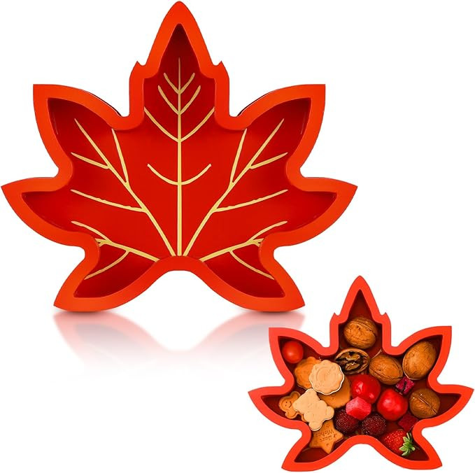 Chunful Thanksgiving Maple Leaf Wooden Serving Platter Fall Serving Tray Rustic Cheese Snack Frui... | Amazon (US)