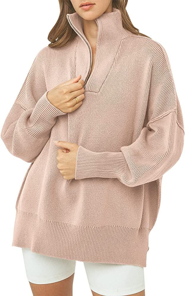 ANRABESS Women's Long Sleeve 1/4 Zipper Collar Drop Shoulder Oversized Slouchy Sweatshirt Pullove... | Amazon (US)