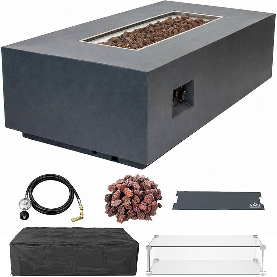 AMS 55" Rectangular Concrete Natural Gas Fire Pit Table (Wavy Dark Gray) | Amazon (US)