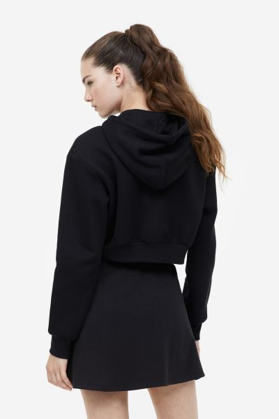 Cropped zip-through hoodie - Light grey marl - Ladies | H&M GB | H&M (UK, MY, IN, SG, PH, TW, HK)