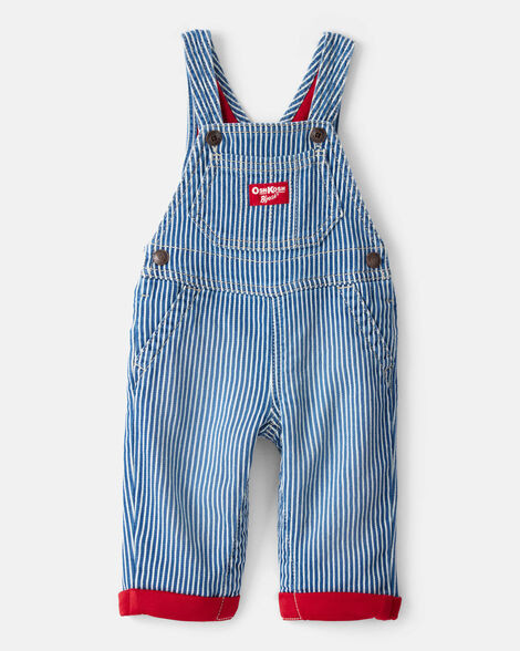 Baby Hickory Stripe Knit-Like Denim Overalls - Blue/Ivory | Carter's Inc