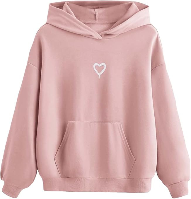 Floerns Girls Heart Graphic Print Oversized Hoodies Long Sleeve Hooded Sweatshirts For Girls Pull... | Amazon (US)