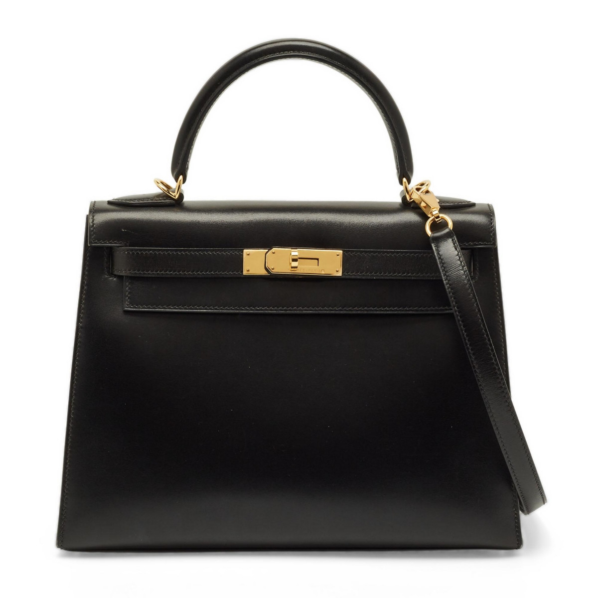 Pre-Owned Hermes Kelly Sellier Finish Noir Box Leather Top Handle Bag - Black | Macy's