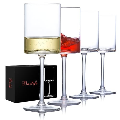 Wine Glasses Set of 4 - Hand Blown wine glass 15oz in Gift Packaging - Large White Wine Glass on Long Stem - Unique Modern Shape - For Wedding, Anniversary, Father’s Day | Amazon (US)