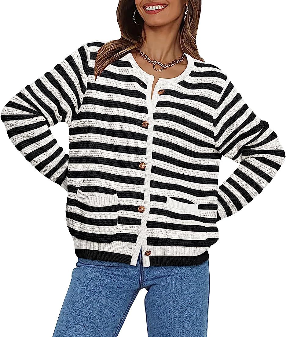 Women's Cardigan Sweaters 2023 Fall Open Front Long Sleeve Button Down Knit Cardigans Outerwear w... | Amazon (US)