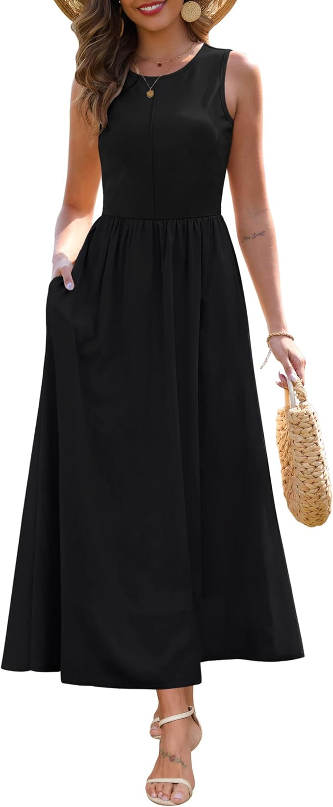 Zattcas Women's Summer Casual Sleeveless Patchwork Knit Crew Neck Tank Top Flowy Long Maxi Dresse... | Amazon (US)