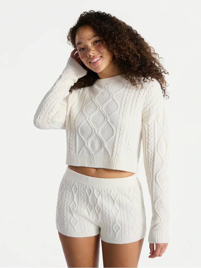 No Boundaries Cable Knit Pullover Sweater, Lightweight, Women’s | Walmart (US)