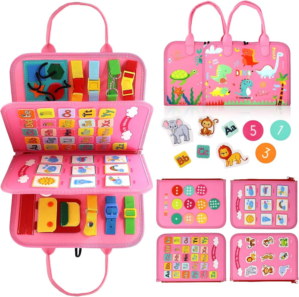 Qizfun Busy Board Montessori Toy for 1 2 3 4 Years Old, Educational Activity Sensory Board Presch... | Amazon (US)