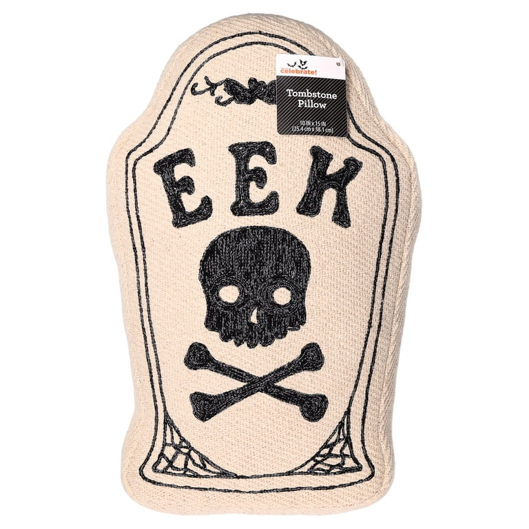 Eek Tombstone-Shaped Decorative Pillow, Black and Beige, 10" x 15", Halloween by Way To Celebrate | Walmart (US)