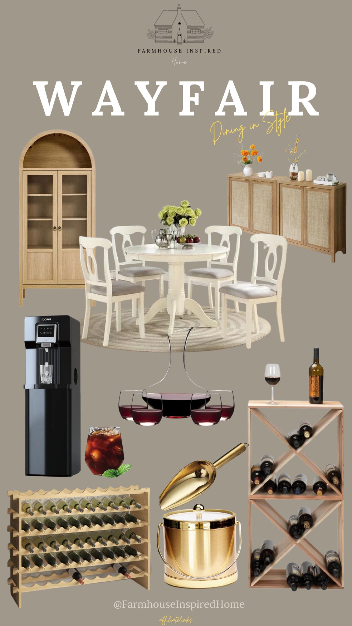Dine in Style with this Beautiful Dining collection and some of our favourite picks! Dining Table set, Buffet sideboard, Display Cabinet, Water cooler, wine rack, bar cart, wine carafe set, wine chiller, ice scooper #dininginstyle

#LTKhome #LTKHoliday #LTKsalealert
