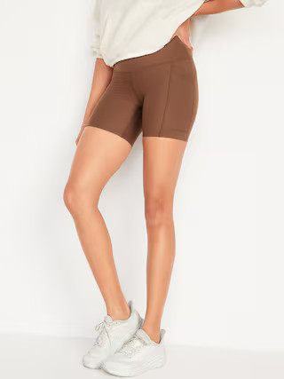 High-Waisted PowerSoft Side-Pocket Biker Shorts for Women -- 6-inch inseam | Old Navy (US)