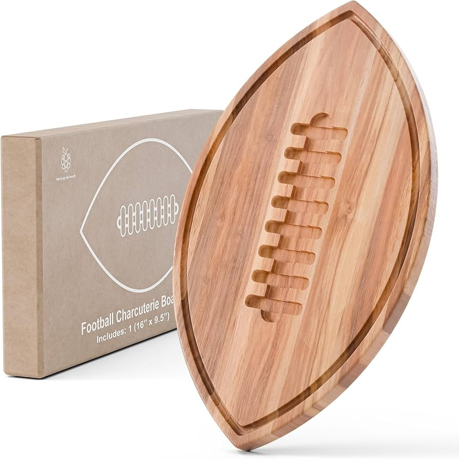 Football Shaped Cutting Board – 16X9.5 INCH – Acacia Wood Charcuterie Tray – Wooden Footbal... | Amazon (US)