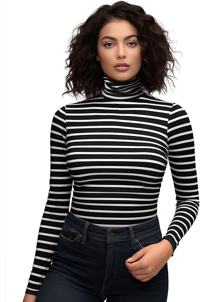 Zengjo Long Sleeve Turtleneck Women Stretch/Short Sleeve Tops Fitted Tee Shirt | Amazon (US)