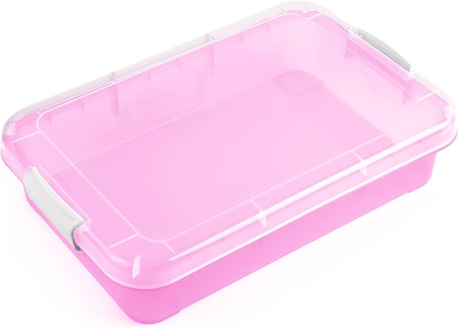 15 Inch Portable Sensory Bin Play Tray with Lid, Fill with Water, Sand, Beads and More (Pink) | Amazon (US)