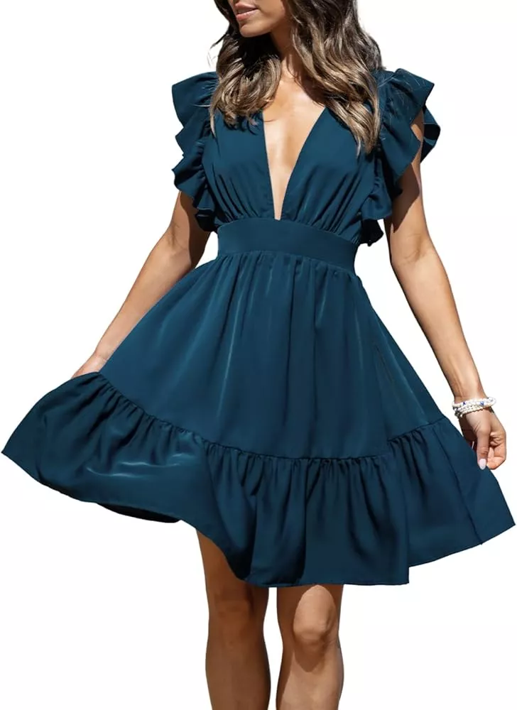 Cupshe Women's Belted Mini Wrap Dress V Neck Tulip Short Sleeve Casual Dress