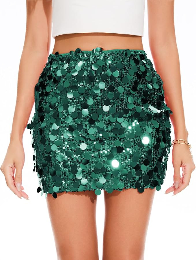 KASBAH Sequin Mini Skirt for Women Sparkly Skirt Stretchy Bodycon Glitter Skirts Christmas Night ... | Amazon (US)