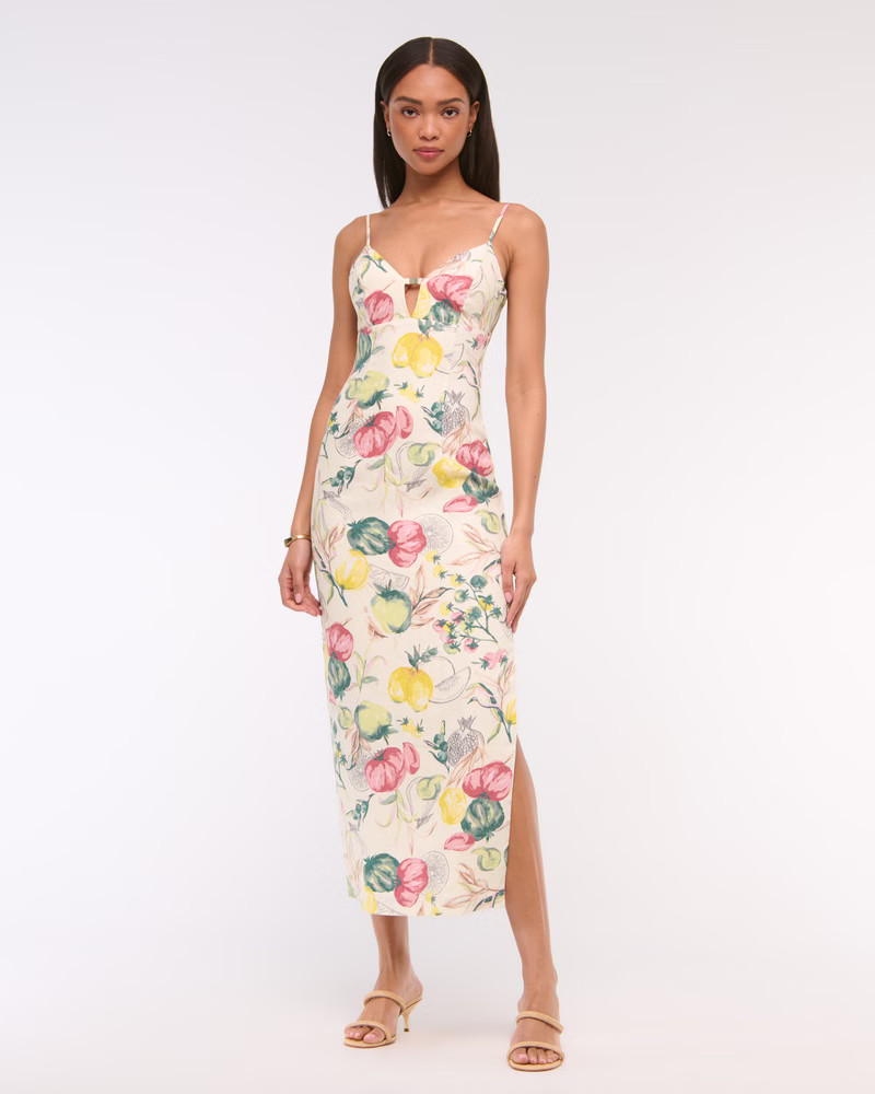 Premium Linen Cutout Midi Dress | Abercrombie & Fitch (US)