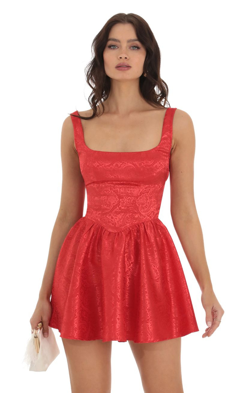 Jacquard Mini Dress in Red | Lucy in the Sky