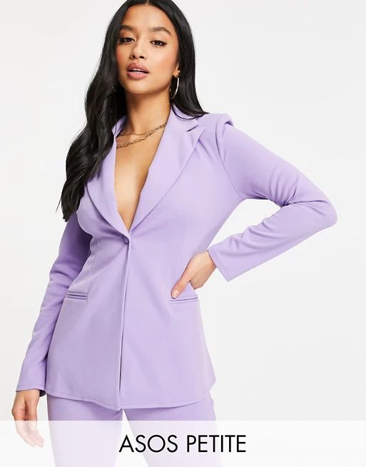 ASOS DESIGN Petite jersey single breasted suit in lilac | ASOS (Global)