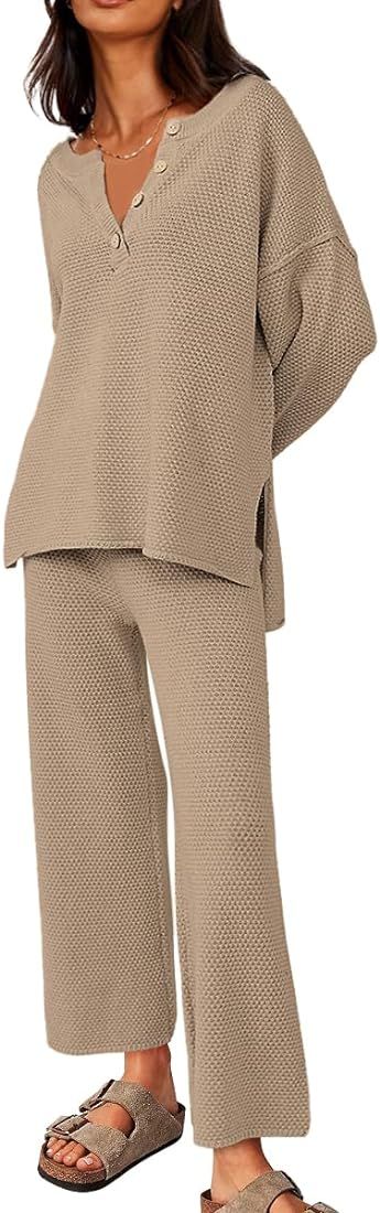 Womens 2 Piece Lounge Sets Trendy Cozy Knit Slouchy Loungewear Sweater Set | Amazon (US)