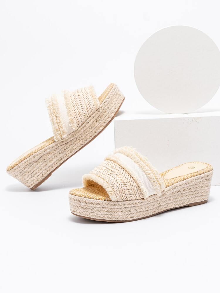 Straw Chunky Heeled Espadrille Wedge Sandals | SHEIN