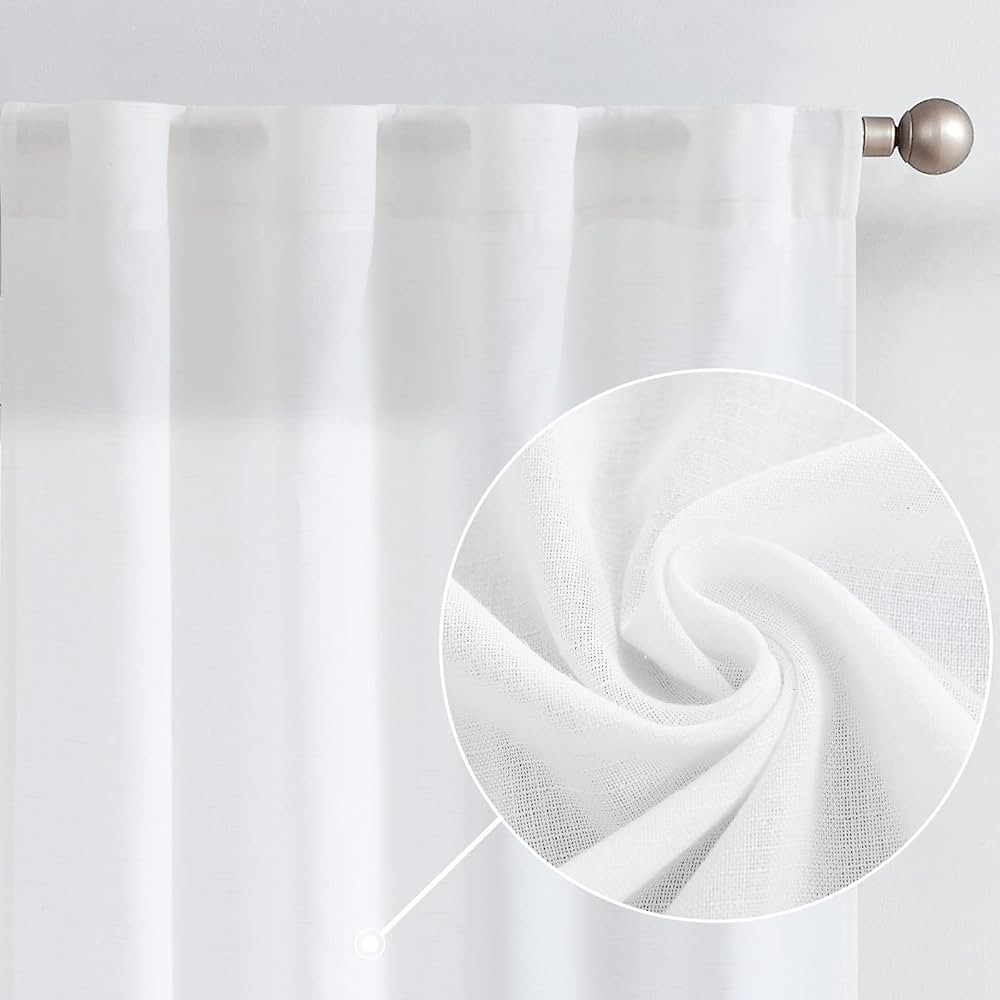 Amazon.com: jinchan Linen White Curtains 90 Inches Long for Living Room Farmhouse Rod Pocket Back... | Amazon (US)