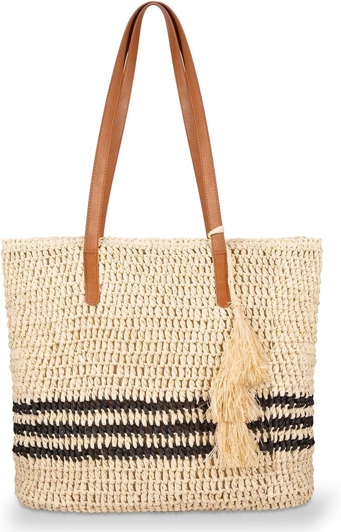 YXILEE Straw Bag for Women - Summer Beach Bag Foldable Woven Tote Bags | Amazon (US)