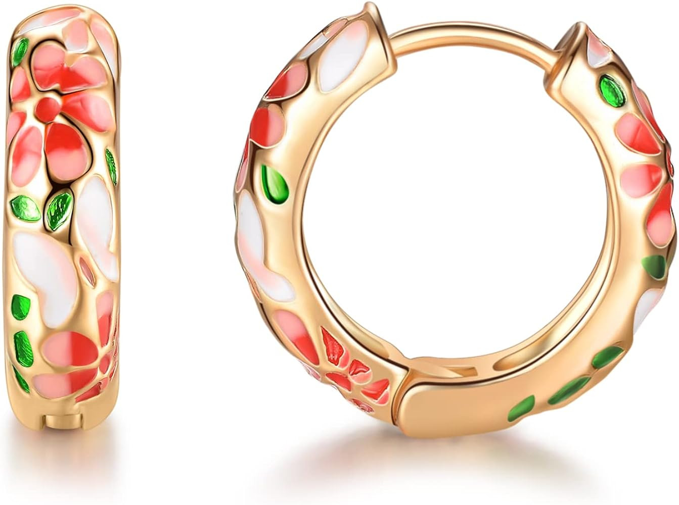 LOVE&CLOVER Hoop Earrings for Women Pink Flower | Amazon (US)