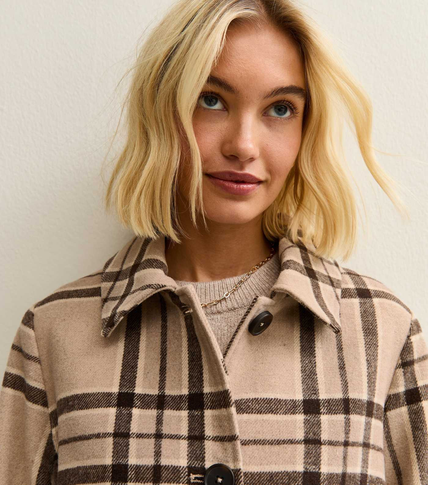 Beige Checked Collared Jacket and Matching Scarf | New Look | New Look (UK)