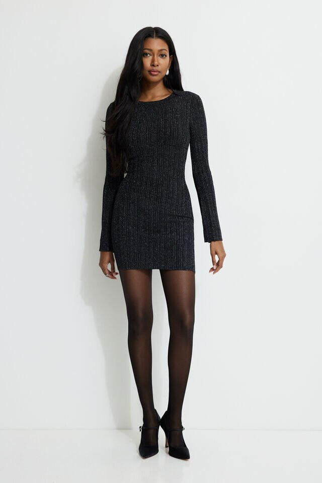 Ribbed Metallic Mini Dress | Dynamite Clothing