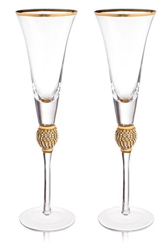 Trinkware Wedding Champagne Flutes - Rhinestone"DIAMOND" Studded Toasting Glasses With Gold Rim -... | Walmart (US)