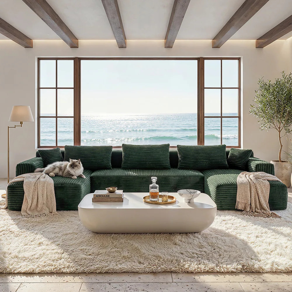Homsee Compact and Stylish Green Sofa with High Density Foam and Durable Upholstery Perfect for Small Apartments and Living Rooms 134''W x 61.8''D x | Lowe's