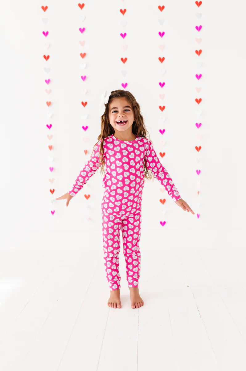 Pink Affirmation Heart Two Piece Long Pajama Set | Little Pajama Co.