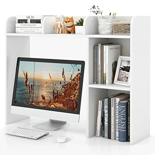 Tangkula Desktop Bookshelf, Countertop Storage Hutch with 5 Shelves for Computer Desk, Desk 3-Tie... | Amazon (US)
