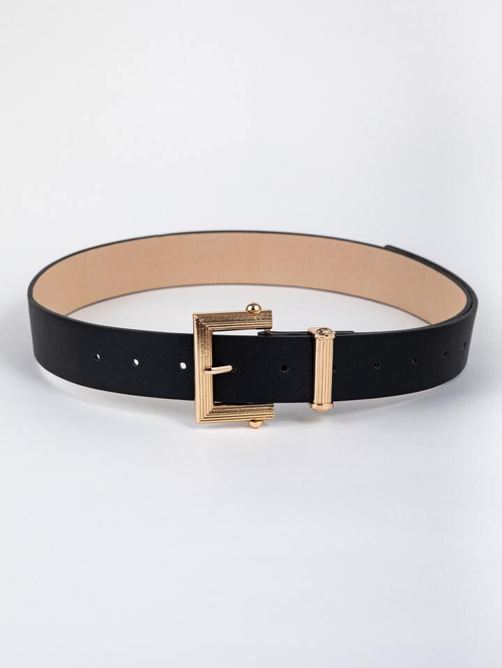 1pc Square Buckle Pu Leather Belt, Suitable For Daily Wear, Can Be Paired With Pants Or Dresses | SHEIN