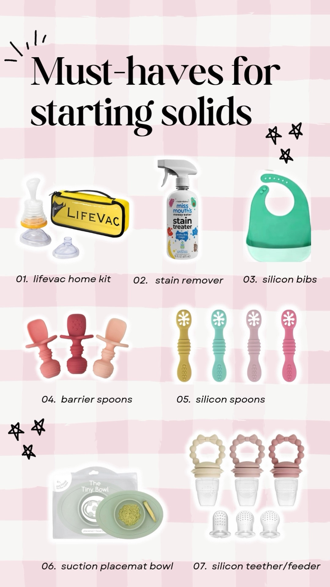 Sharing our must-haves for starting solids. We got approval from our pediatrician yo start solids based on T’s neck control! We’ve dabbled with carrots, avocados and sweet potatoes + were sharing our list of must-haves to make it safe, fun + easy-clean! ✨ Tell me in the comments what your kiddo’s favorites were when introducing foods! 

I can’t link LifeVac here but highly encourage you to grab one from their site for peace of mind. ✨

#LTKfoodie #LTKBaby #LTKmomlife