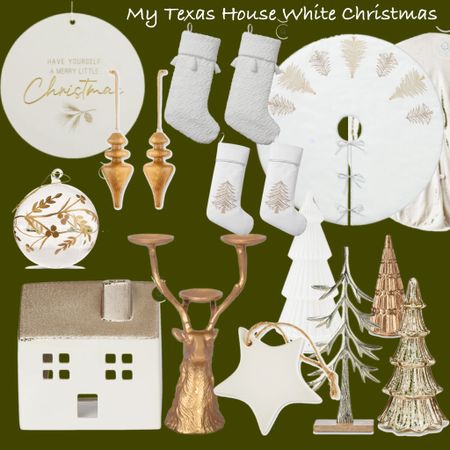My Texas House White Christmas. Classic decor ceramic village house deer candle brass gold tree skirt wood finials flicked tree have yourself a merry little Christmas 

#LTKHoliday #LTKhome #LTKfindsunder50