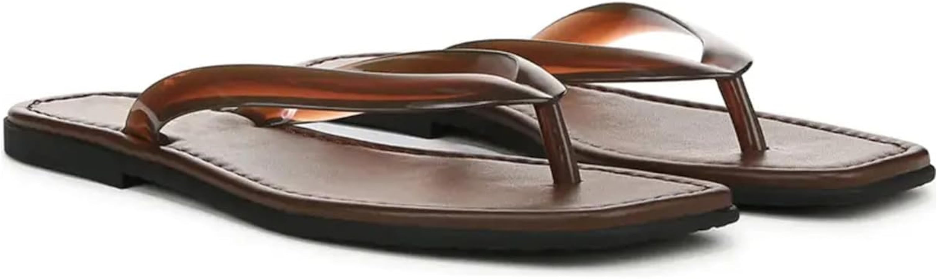 Jelly Flip Flop Sandals for Women Clear Slip on Beach Thong Sandals Dressy Summer Casual Vacation... | Amazon (US)