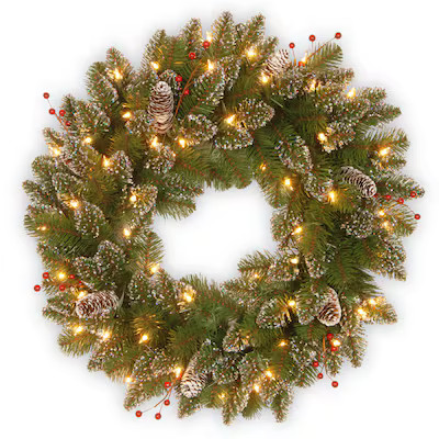 National Tree Company 24-in Flocked Pre-lit Outdoor Battery-operated Green Pinecones Artificial C... | Lowe's