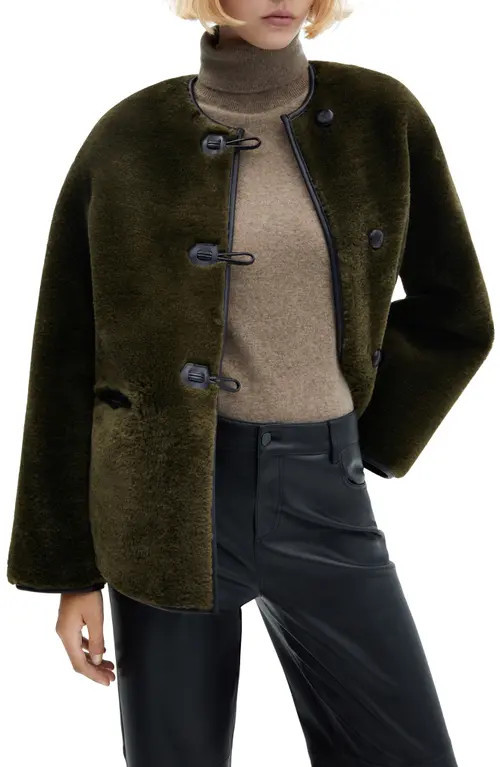 MANGO Faux Fur Jacket in Khaki Green at Nordstrom, Size X-Large | Nordstrom