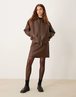 Calvin Klein Jeans faux leather bomber jacket in dark brown - ASOS Exclusive | ASOS (Global)
