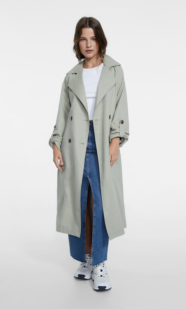 Long flowing trench coat | Stradivarius (UK)