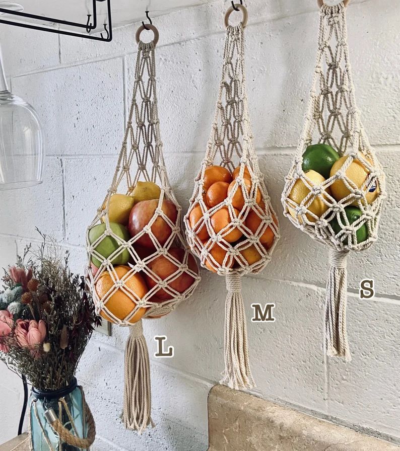 Macrame Hanging Basket /fruit Basket / Kitchen Wall Storage | Etsy | Etsy (US)