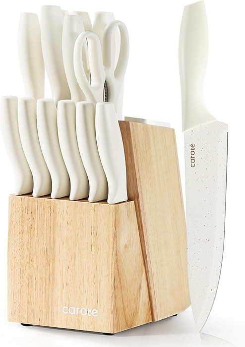 CAROTE 15Piece Knife Set, Kitchen Knife Block Set, Elegant White Ceramic-Coated Blades with Styli... | Amazon (US)