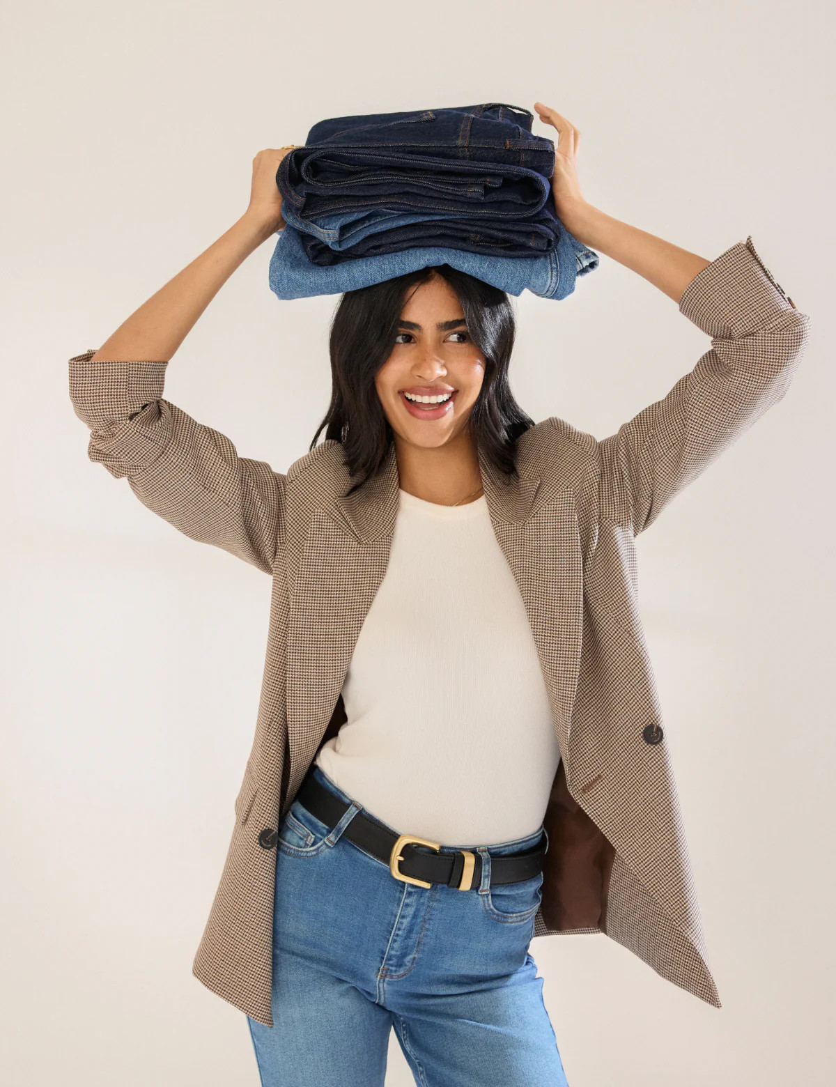 Beige Heritage Check Blazer | Nobody's Child