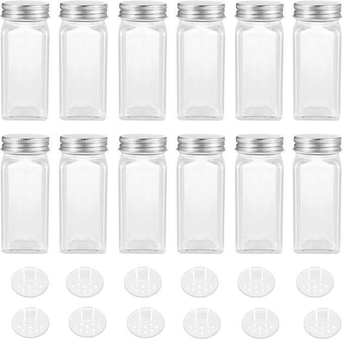 BESTONZON 12Pcs Glass Spice Jars with Shaker Lids - 4oz Square Empty Seasonings Bottles for Spice... | Amazon (US)