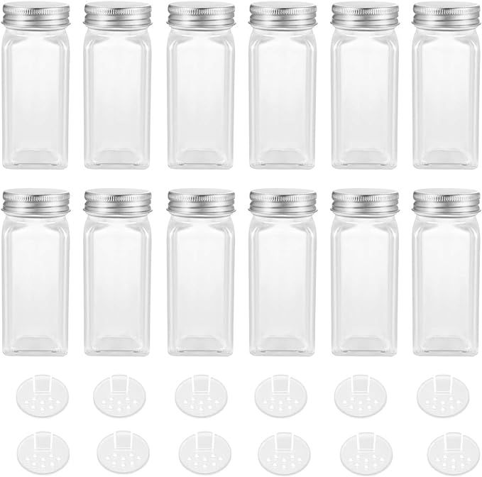 BESTONZON 12Pcs Glass Spice Jars with Shaker Lids - 4oz Square Empty Seasonings Bottles for Spice... | Amazon (US)