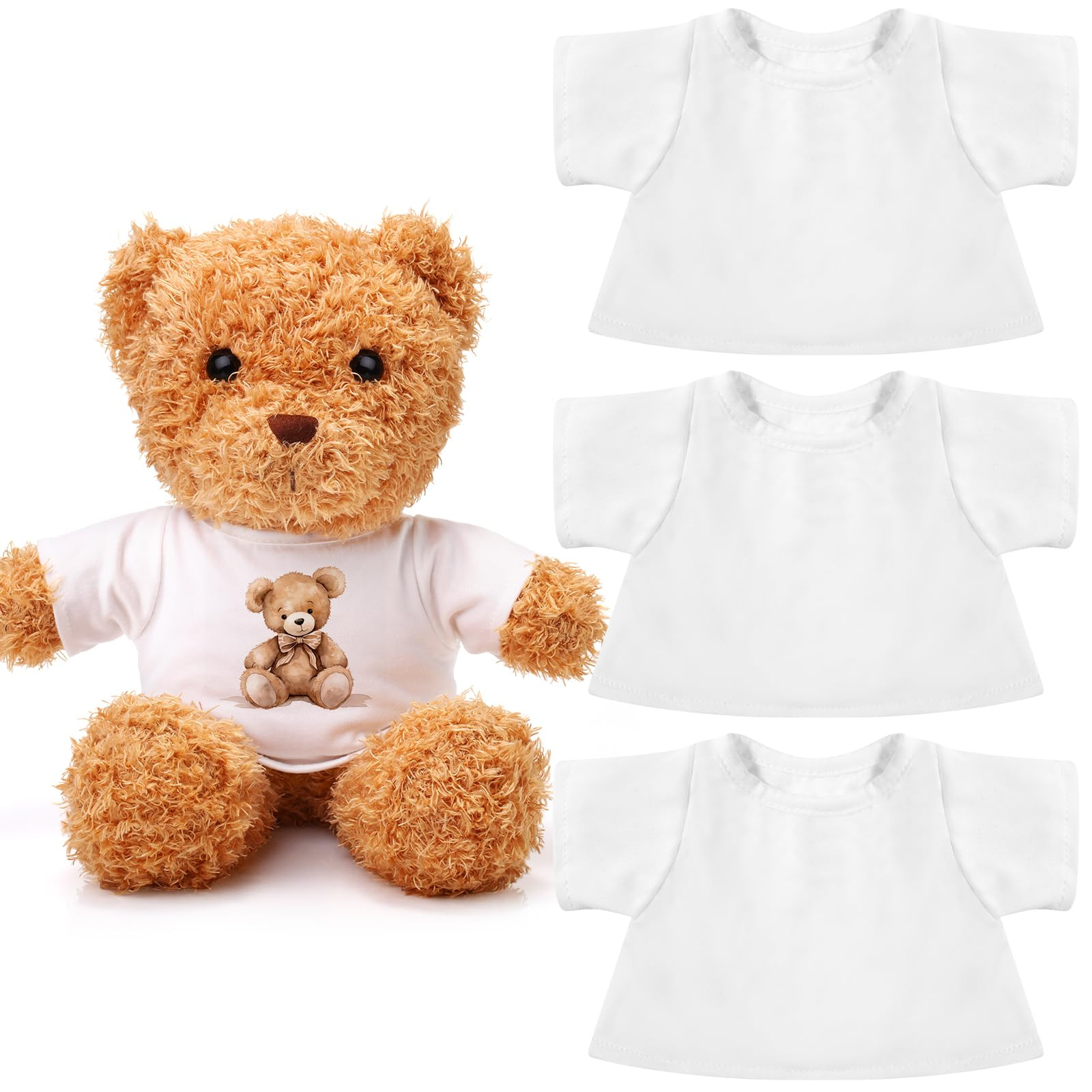 3 Pcs Sublimation Stuffed Animal Shirt Fit 8-12 Inch Blank Stuffed Bear Clothes Plush Bear Tshirts Tee Shirt for DIY Make Unique Stuffed Doll Outfit | Amazon (US)