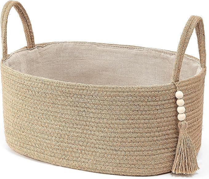 Mkono Woven Storage Basket Decorative Natural Rope Basket Wooden Bead Decoration for Blankets,Toy... | Amazon (US)